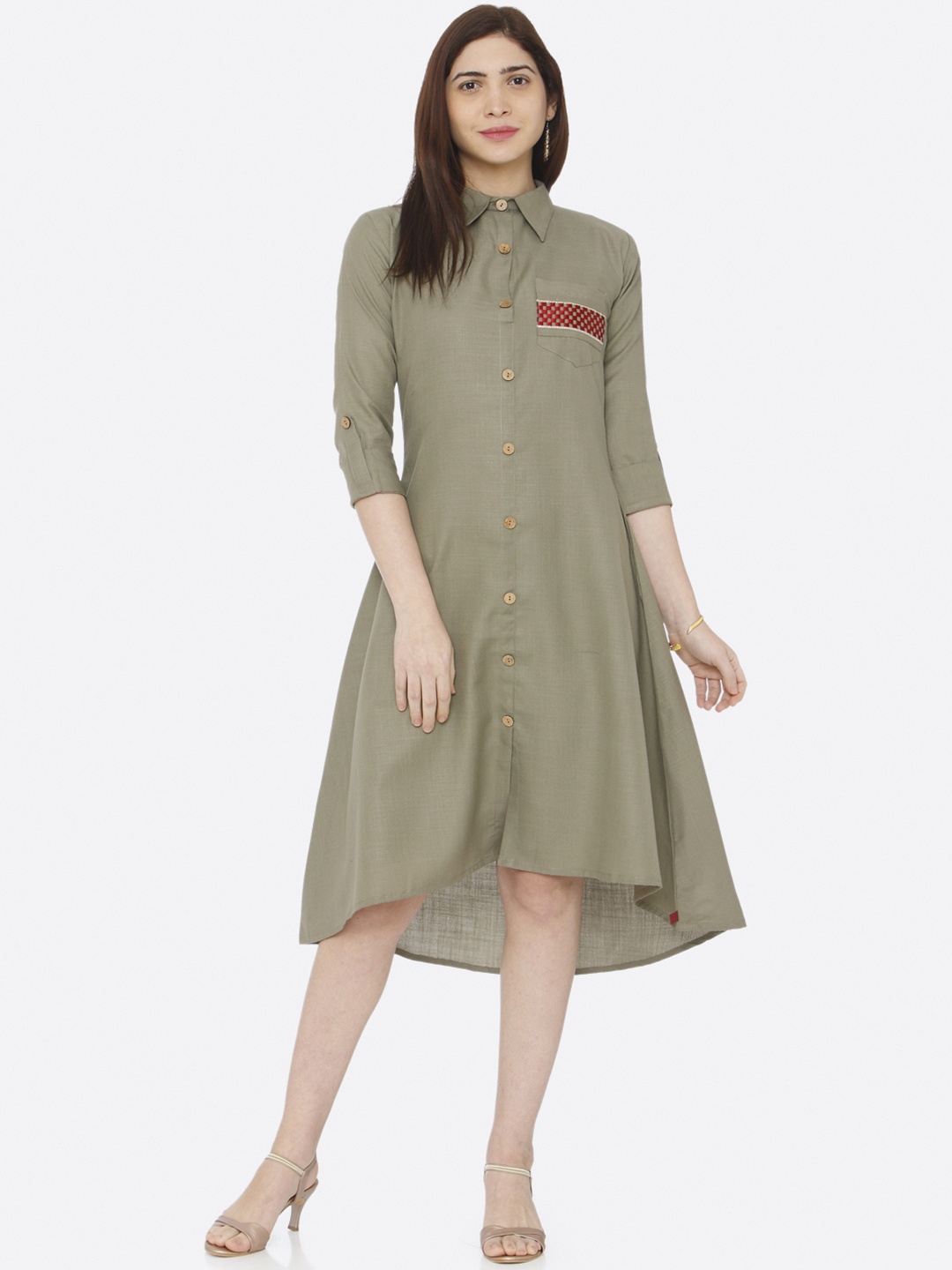RAISIN Women Grey Shirt Dress