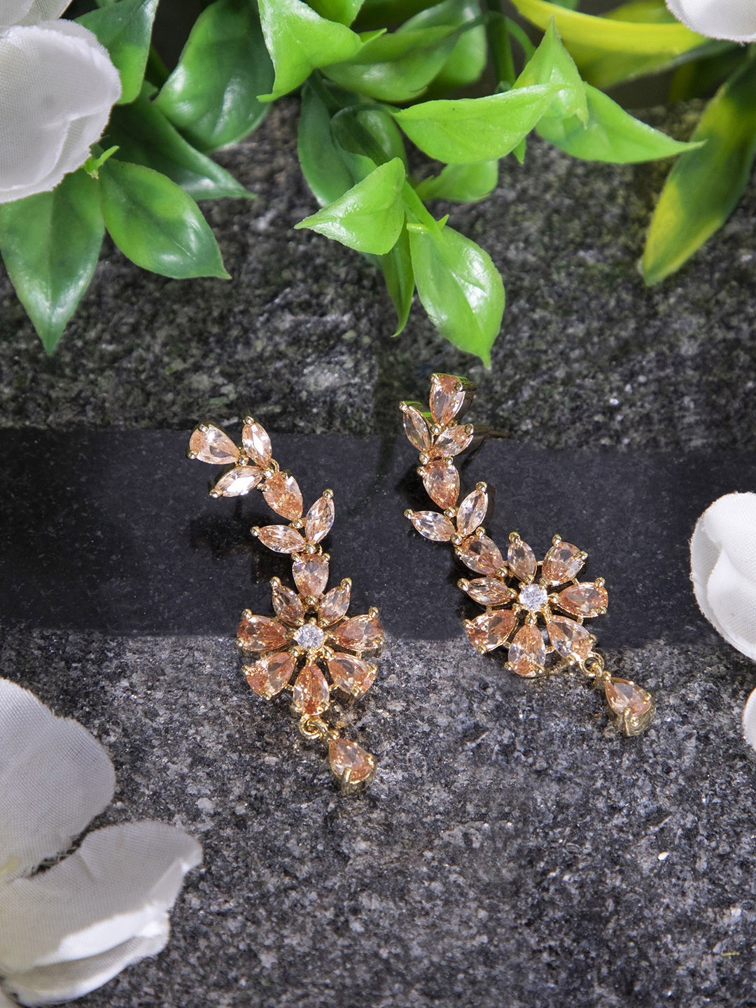 

ANIKAS CREATION Gold-Toned Floral Drop Earrings