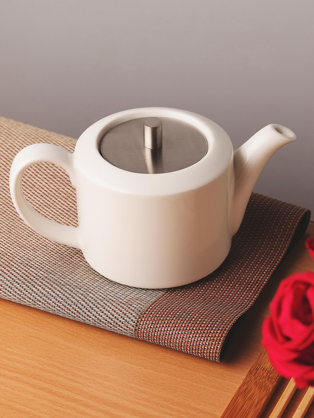 

Homesake White Porcelain Small Tea Kettle With Steel Lid