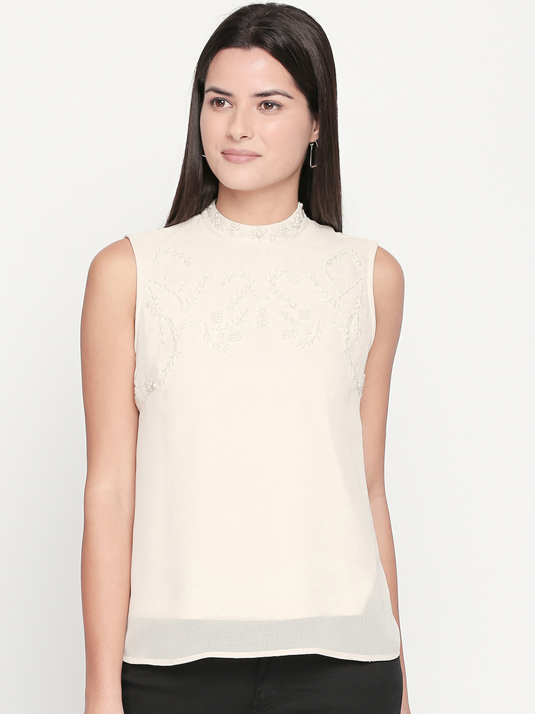 

Forever Glam by Pantaloons Women White Solid A-Line Top
