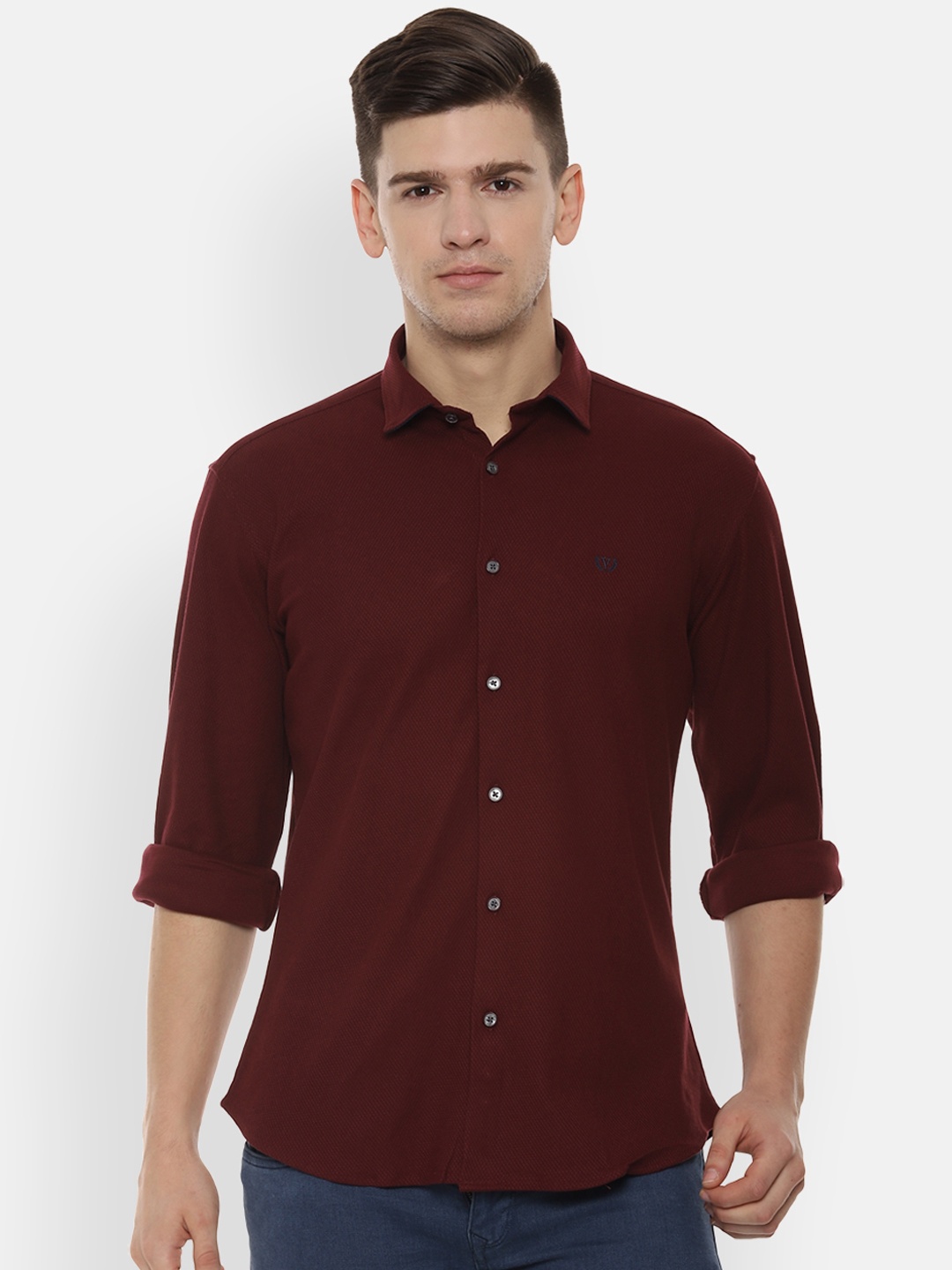 

Van Heusen Sport Men Maroon Slim Fit Self Design Casual Shirt