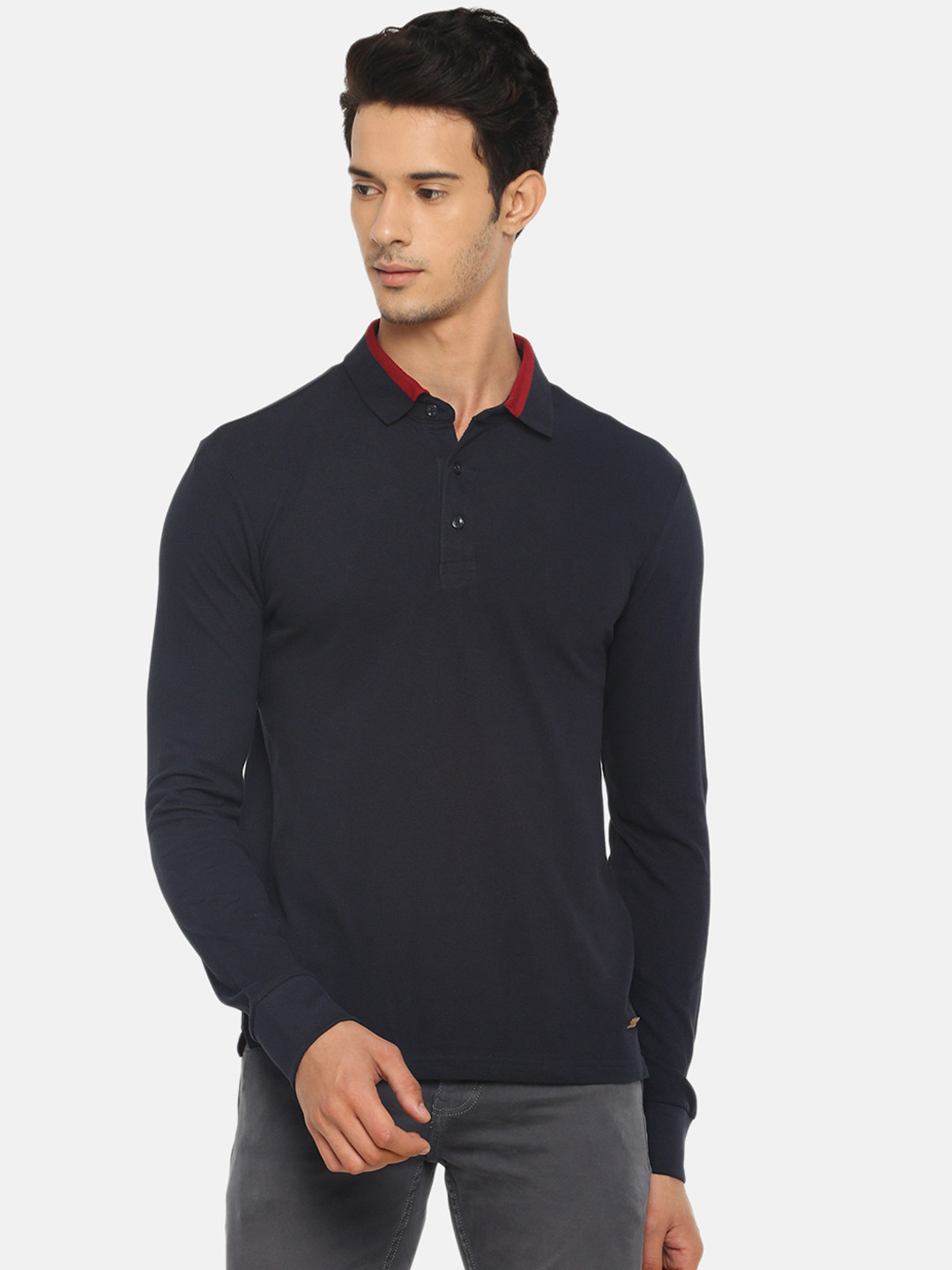 

Celio Men Navy Blue Solid Polo Collar Pure Cotton T-shirt