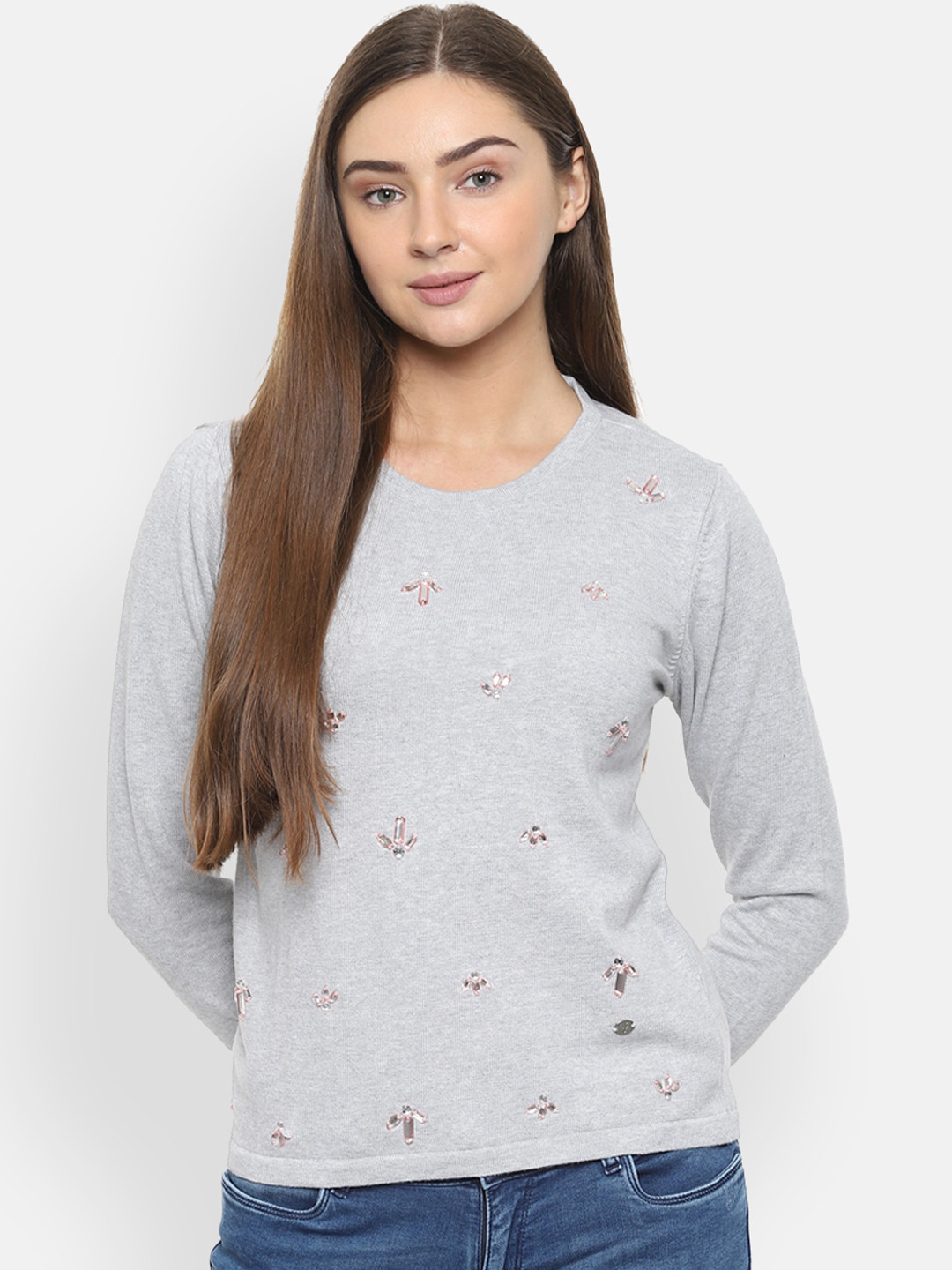 

Allen Solly Woman Grey Embellished Sweater