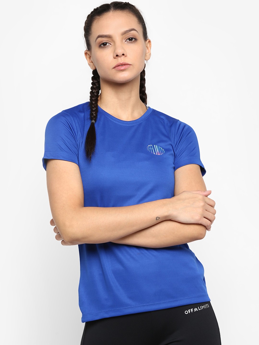 

OFF LIMITS Women Blue Solid Round Neck T-shirt