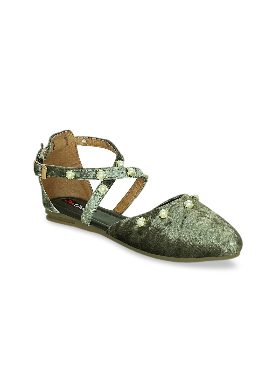 

Get Glamr Women Olive Green Solid Synthetic Suede Ballerinas