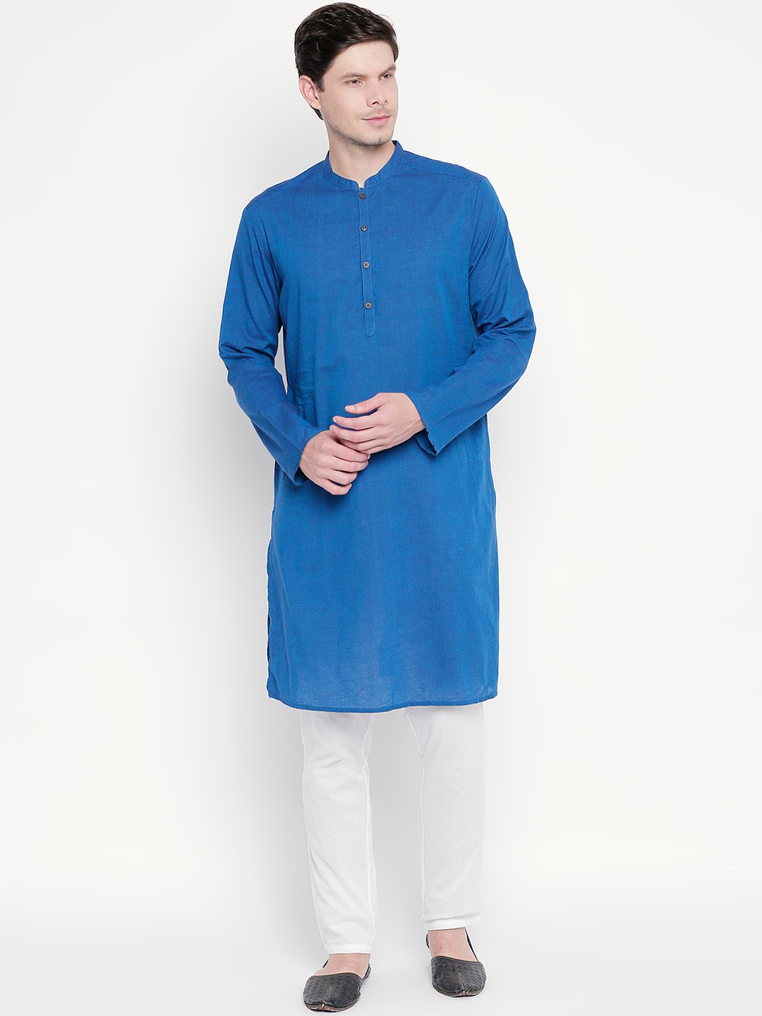

indus route by Pantaloons Men Blue & White Solid Straight Kurta
