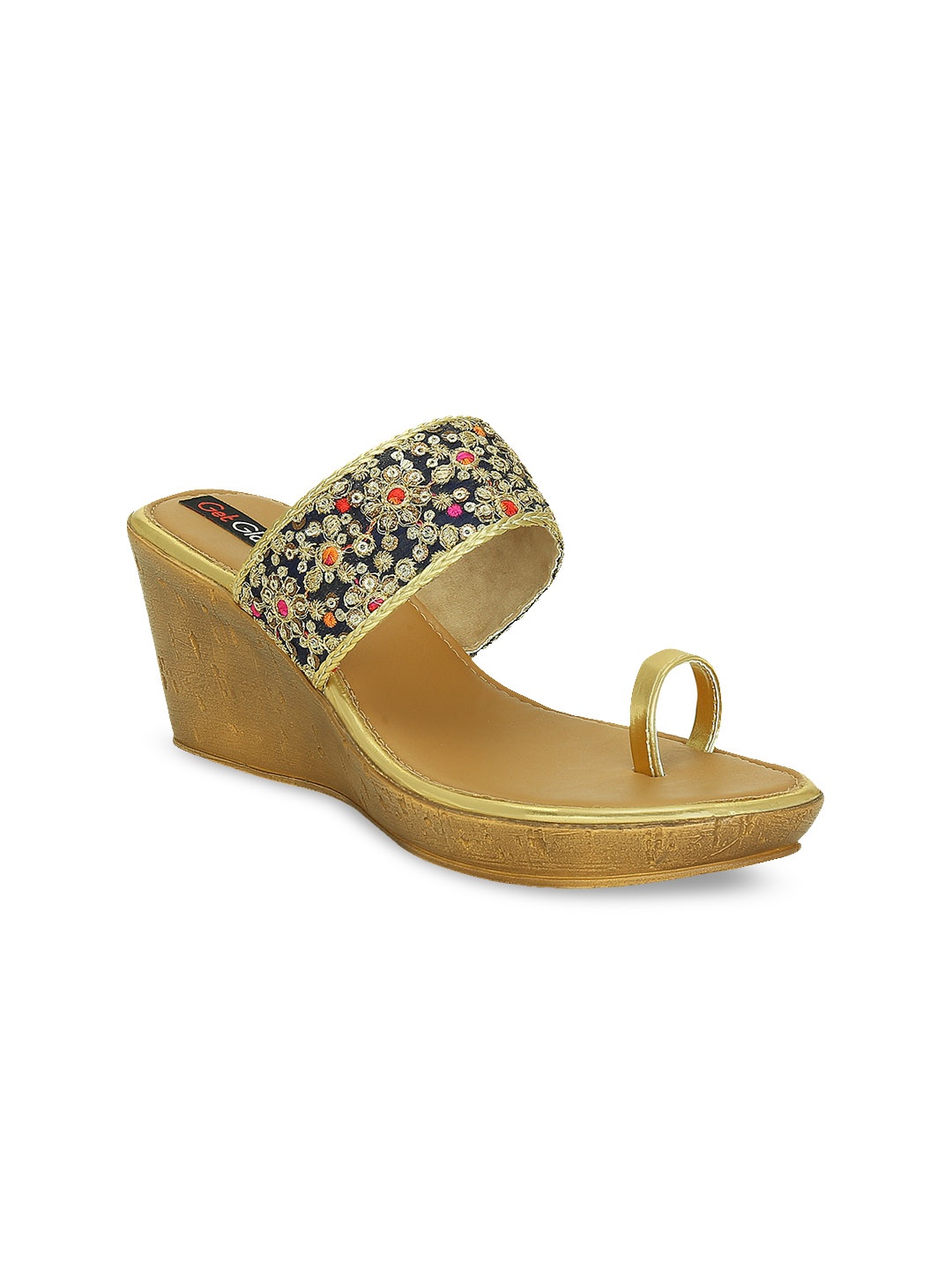 

Get Glamr Women Blue & Gold-Toned Woven Design Sandals
