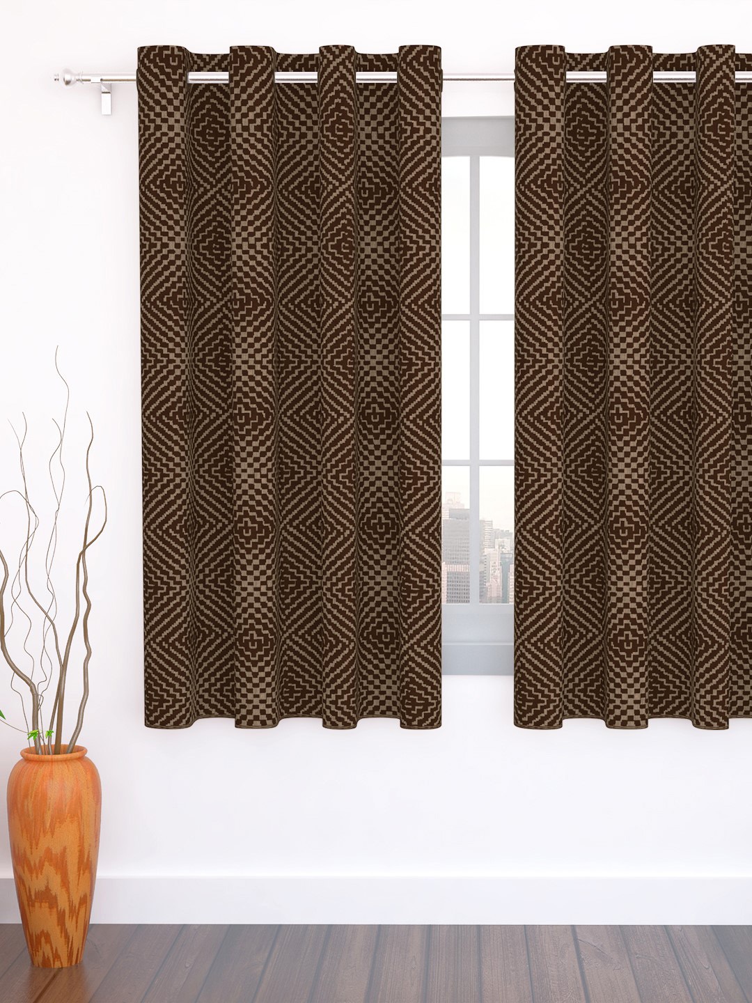 

Story@home Brown Set of Single Jacquard Textured Window Curtains