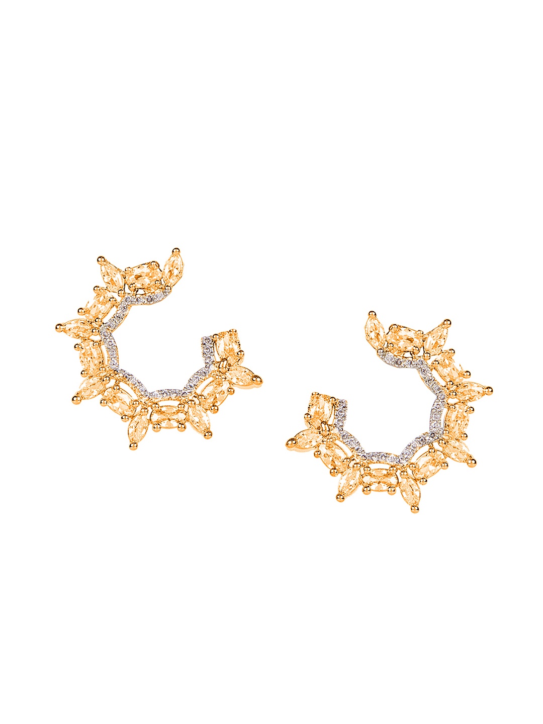 

ANIKAS CREATION Gold-Toned & Gold-Toned Circular Half Hoop Earrings