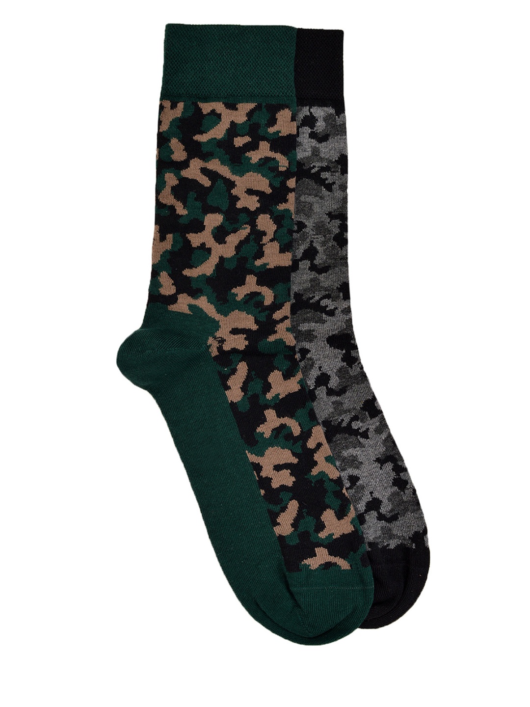 

VINENZIA Men Pack of 2 Camouflage Pattern Calf-Length Socks, Green