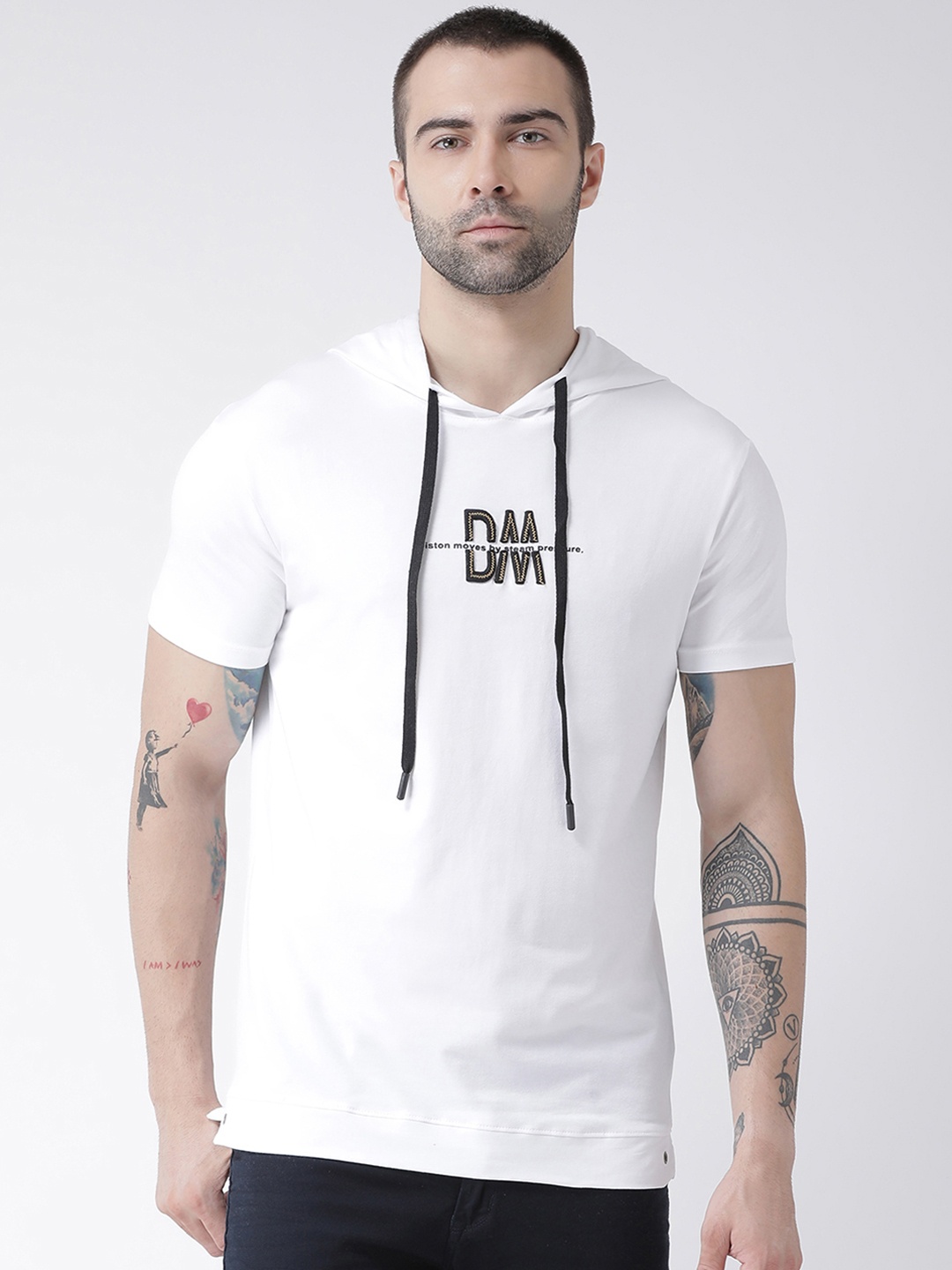 

Rex Straut Jeans Men White Printed Hood T-shirt