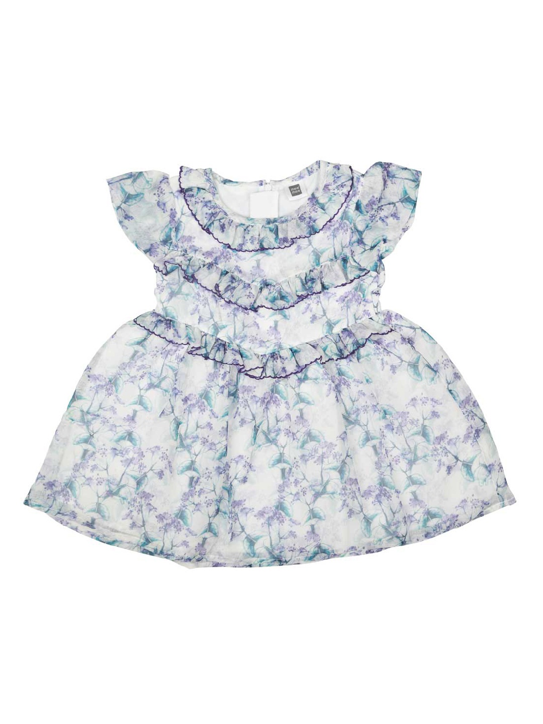 

MeeMee Girls White & Purple Printed Fit and Flare Dress