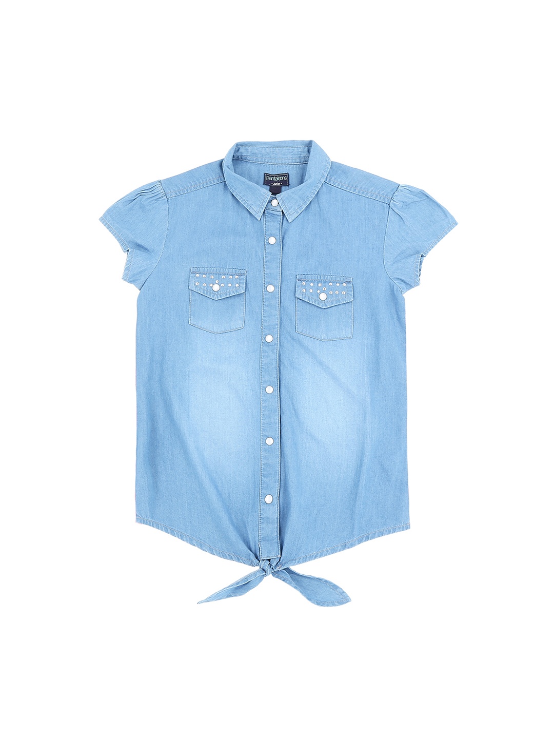 

Pantaloons Junior Girls Blue Solid Shirt Style Top