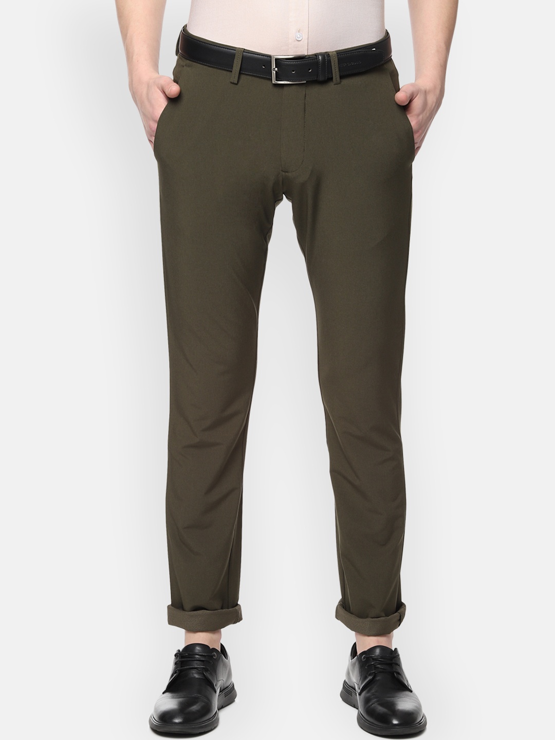

Allen Solly Men Olive Green Slim Fit Solid Regular Trousers