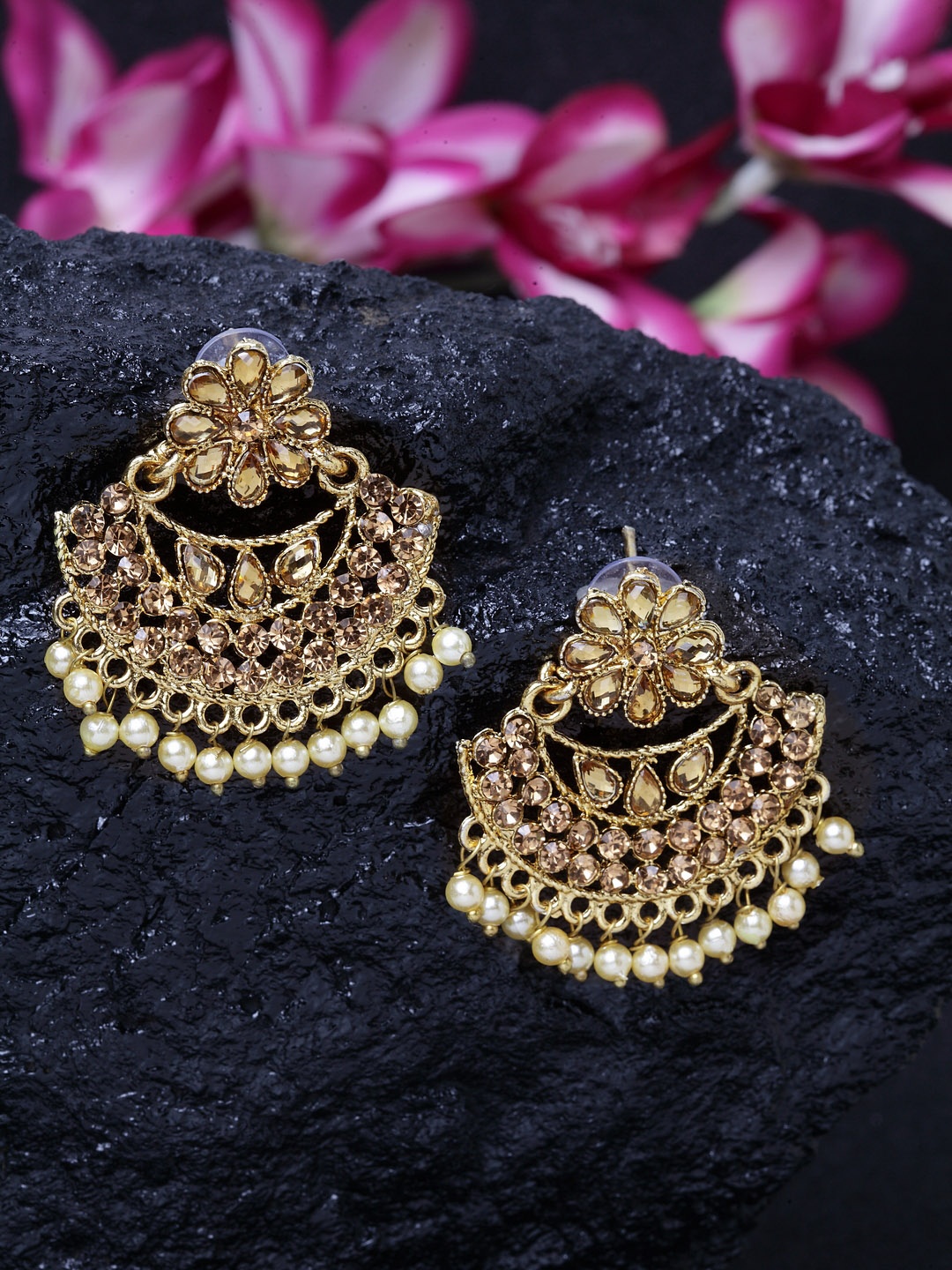

Moedbuille Gold-Plated White Handcrafted Crescent Shaped Chandbalis