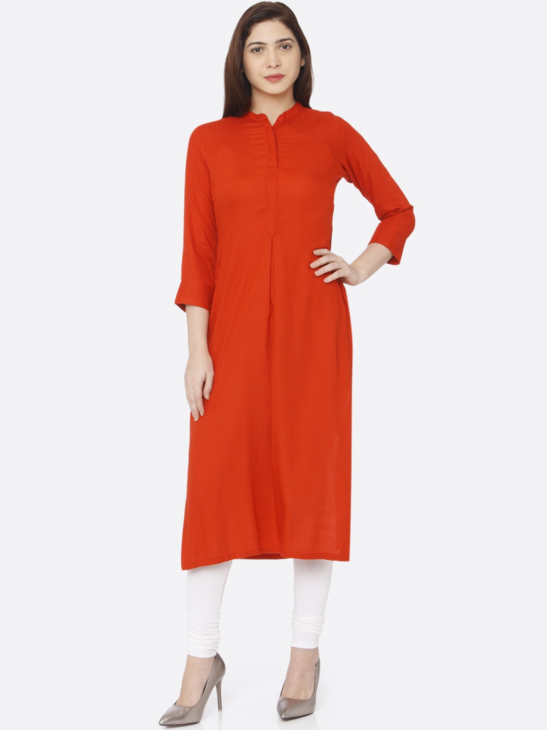 

RAISIN Women Orange Solid Straight Kurta