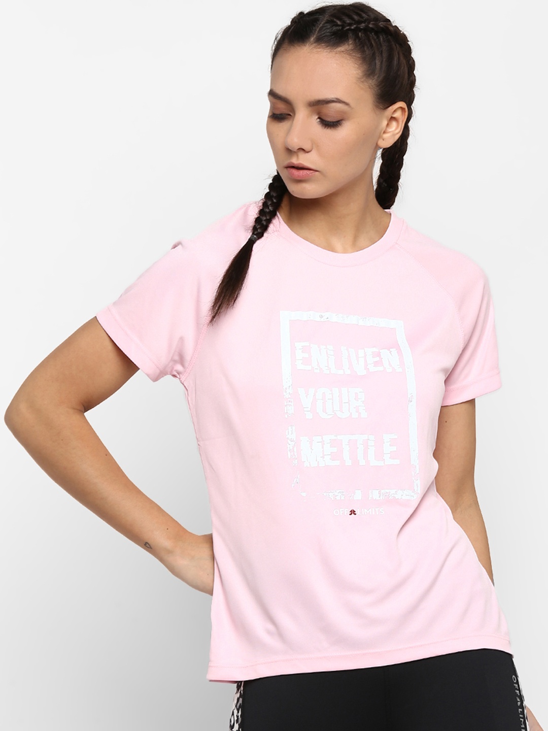 

OFF LIMITS Women Pink Printed Round Neck T-shirt