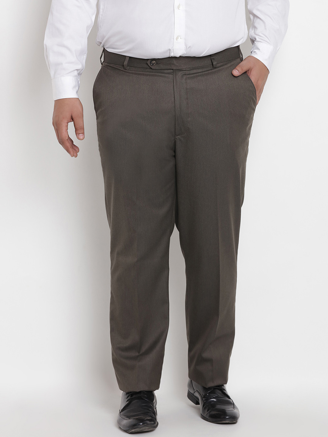 

John Pride Plus Size Men Brown Relaxed Regular Fit Solid Formal Trousers