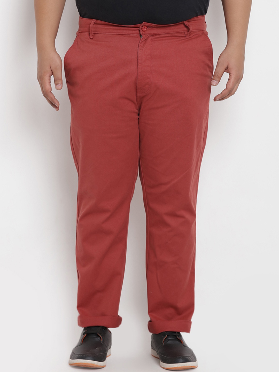 John Pride Plus Size Men Maroon Relaxed Regular Fit Solid Regular Trousers