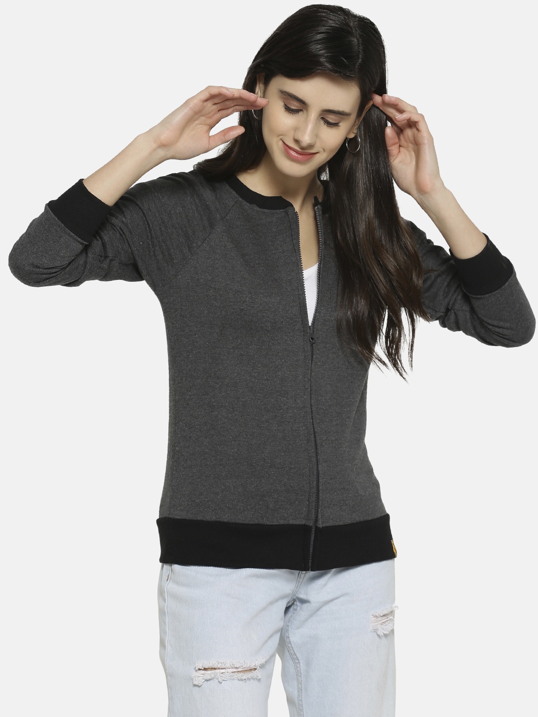

Campus Sutra Women Charcoal Grey Solid Sweatshirt
