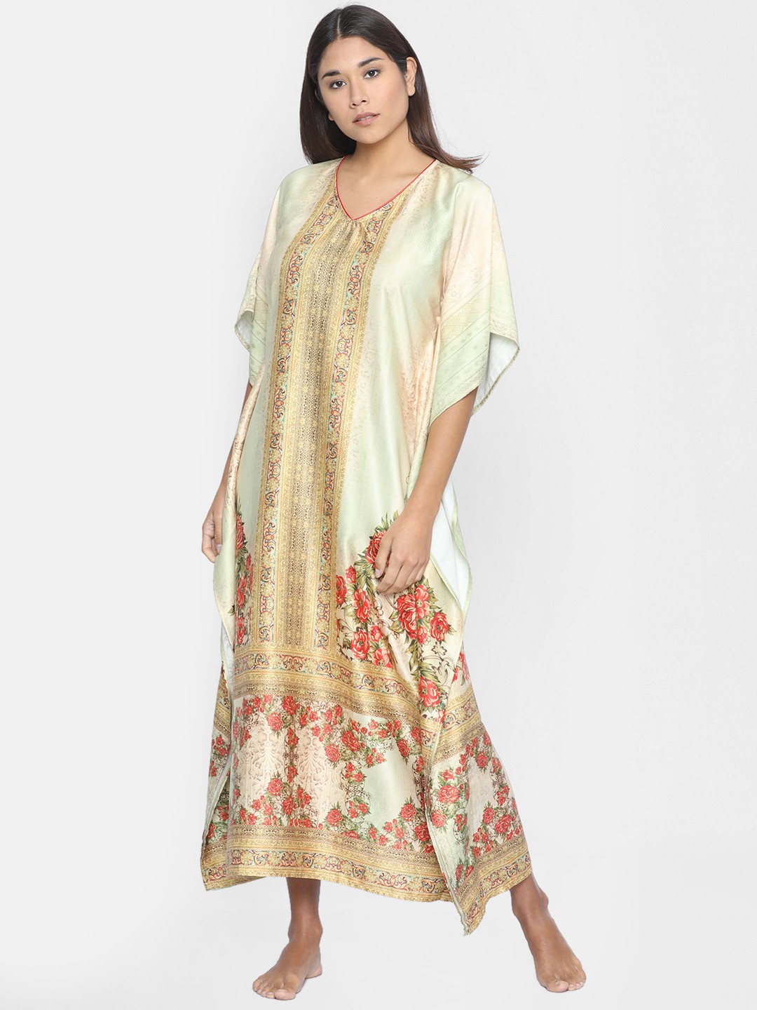 

The Kaftan Company Women Beige Printed Nightdress
