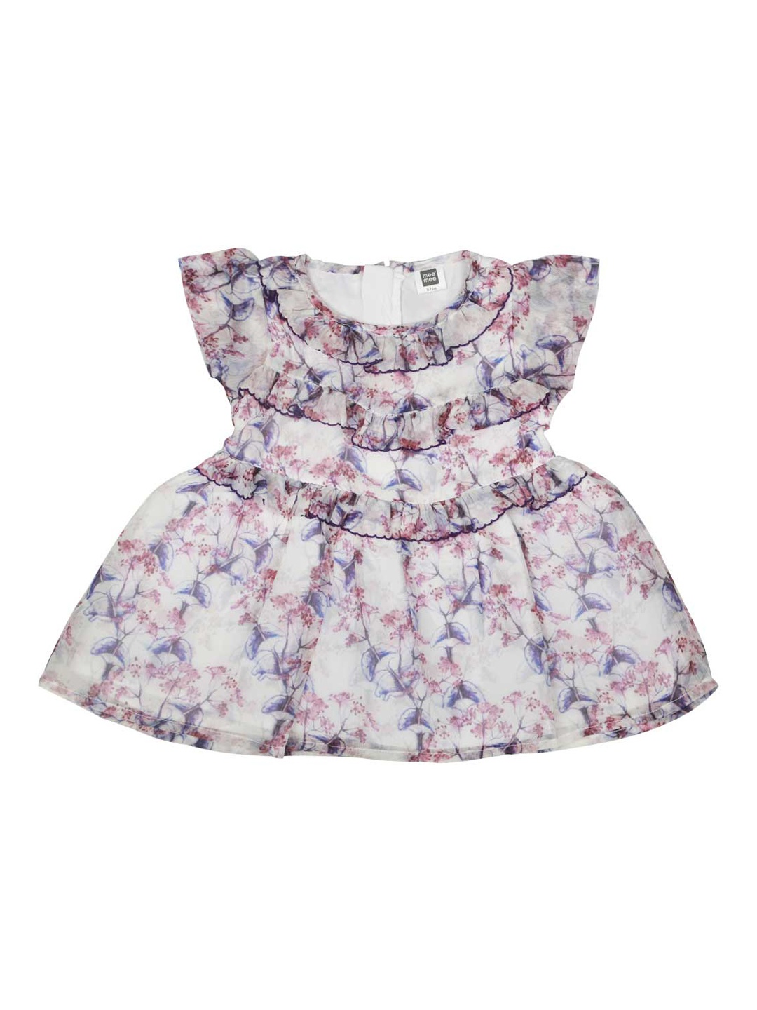 

MeeMee Girls White & Pink Floral Print Fit and Flare Dress