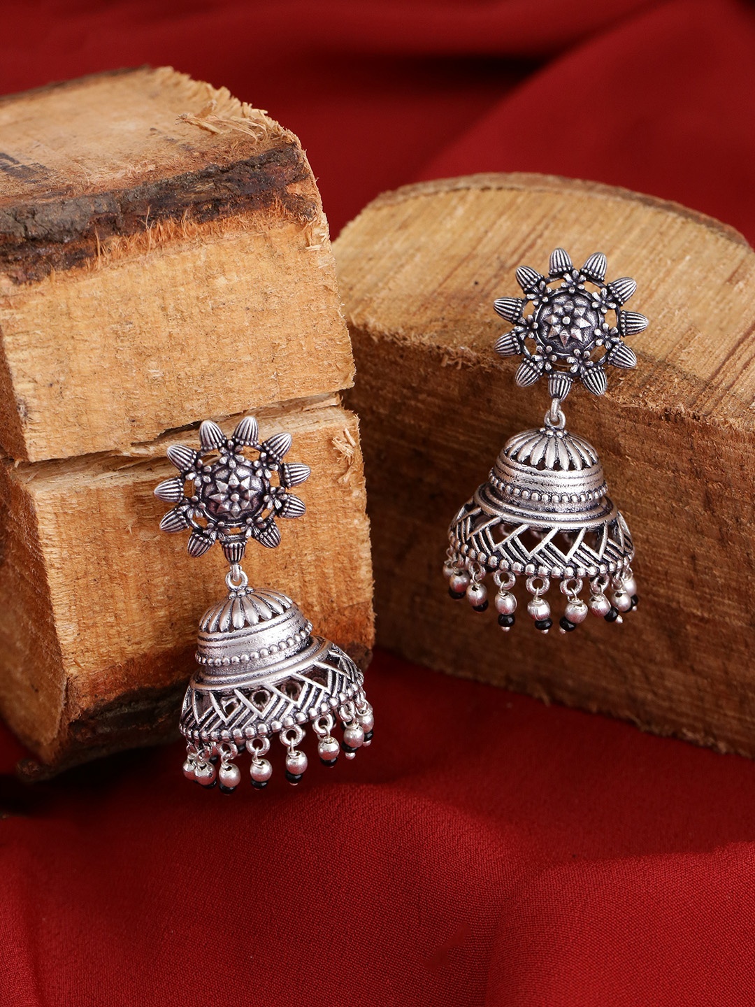 

Voylla Silver-Toned Dome Shaped Jhumkas