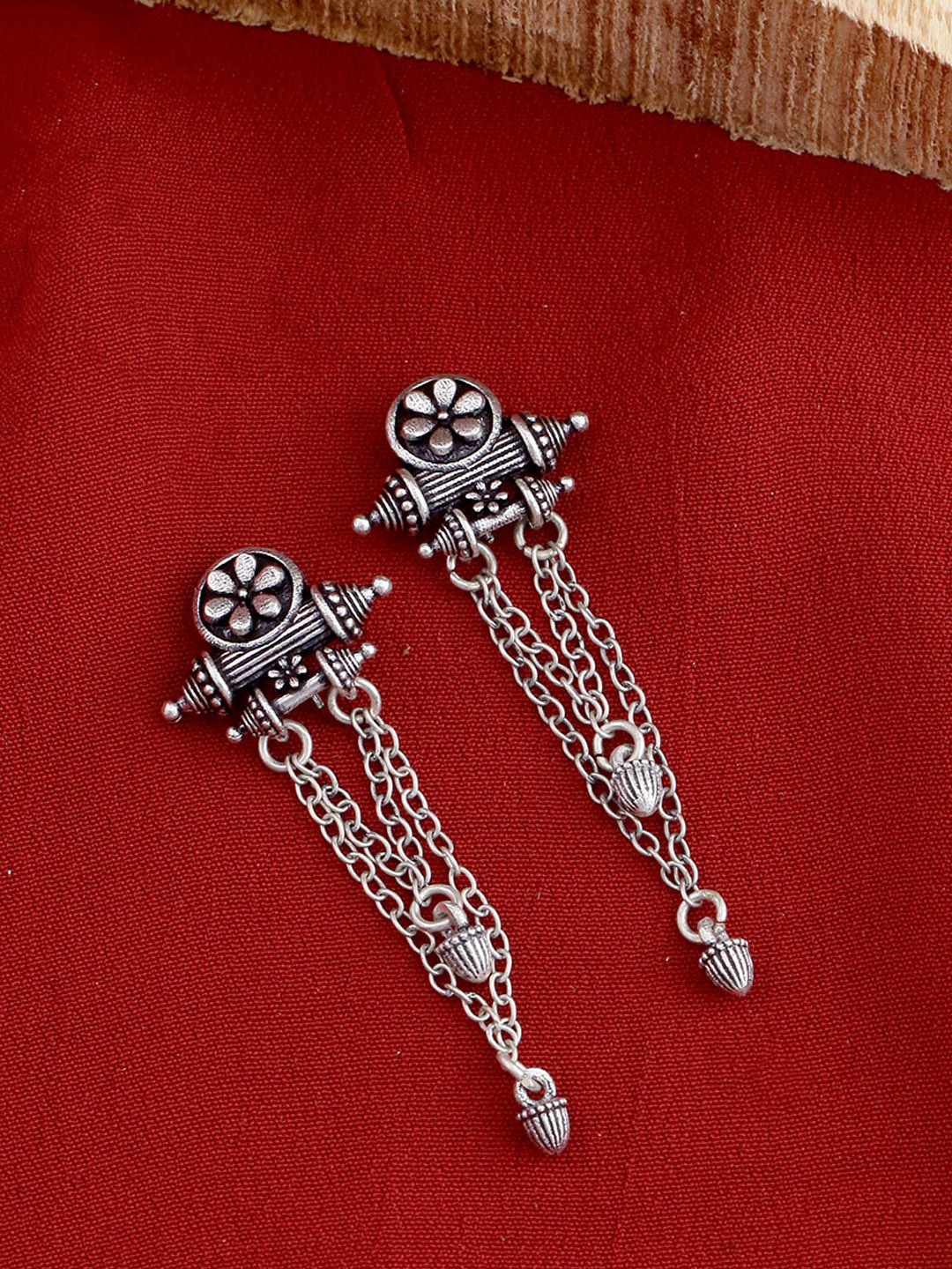 

Voylla Silver-Plated Oxidised Classic Drop Earrings