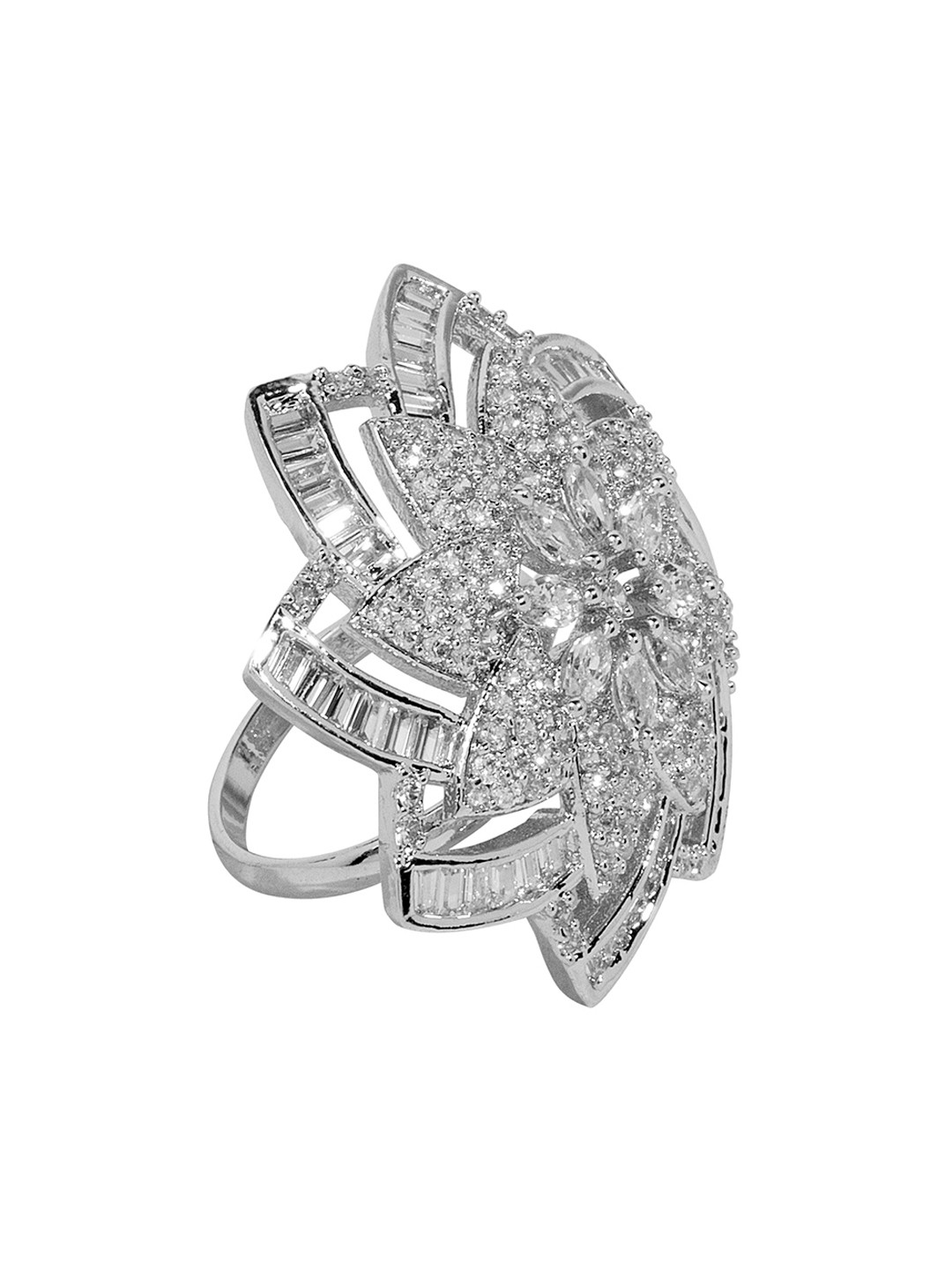 

ANIKAS CREATIONS Women Silver-Plated AD-Studded Handcrafted Adjustable Finger Ring