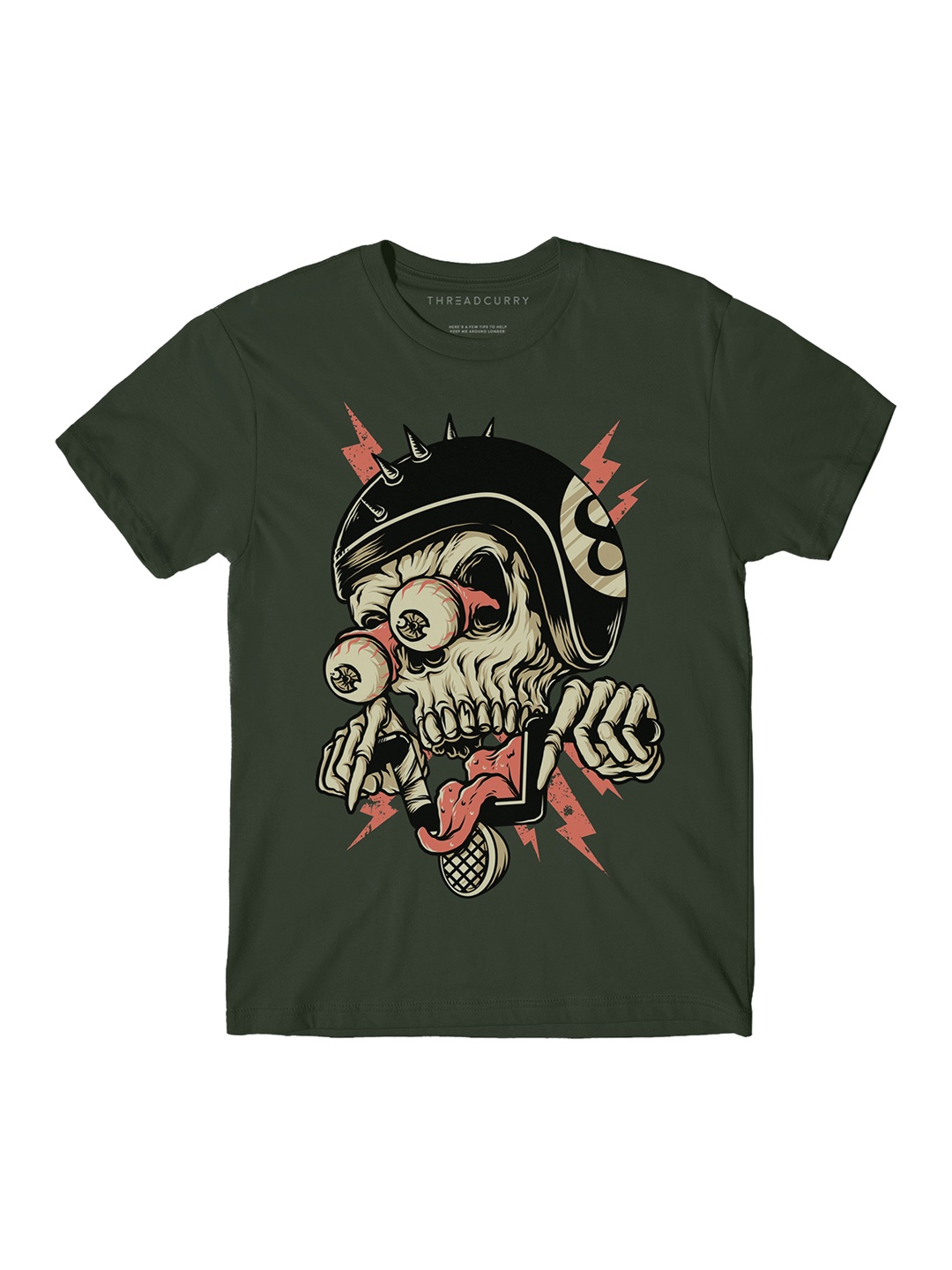 

THREADCURRY Boys Olive Green Printed Round Neck T-shirt