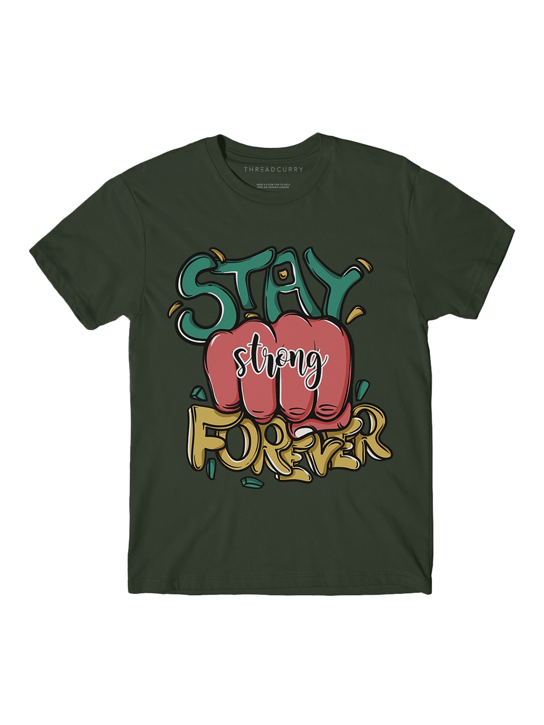 

THREADCURRY Boys Olive Green Printed Round Neck T-shirt