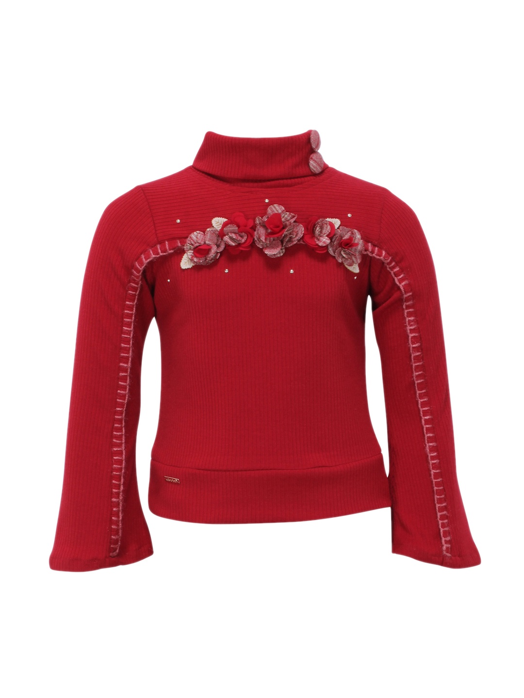 

CUTECUMBER Girls Red Self Design Top