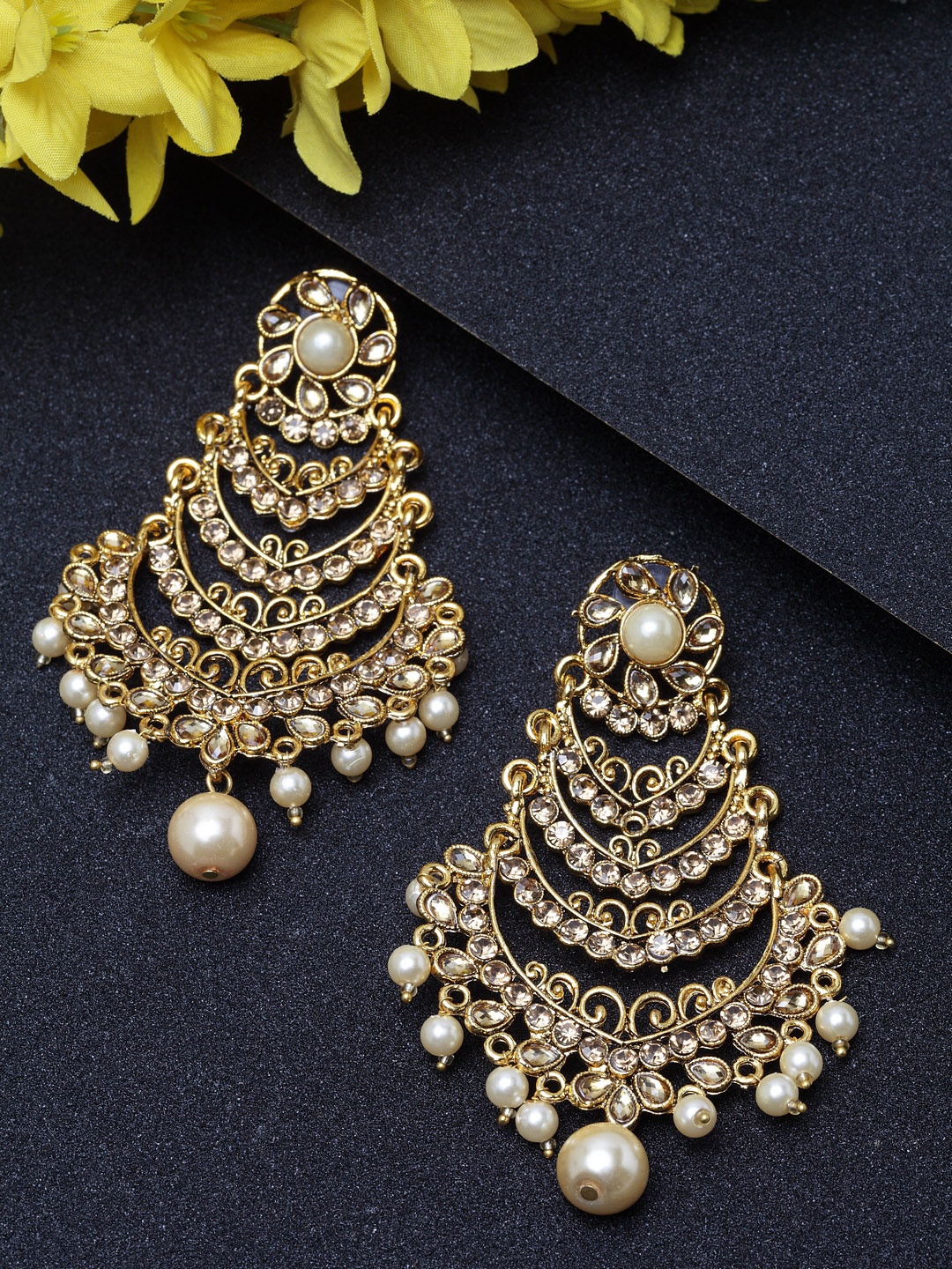 

Moedbuille Gold-Plated Crescent Shaped Handcrafted Chandbalis