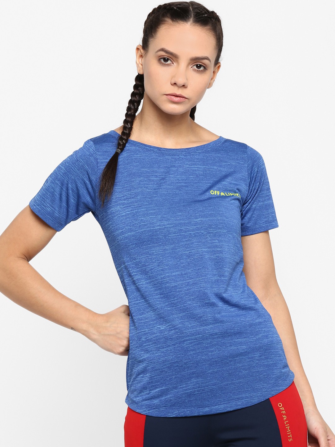 

OFF LIMITS Women Blue Solid Round Neck T-shirt