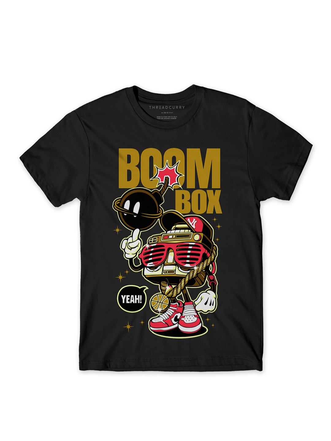 

THREADCURRY Boys Black Printed Round Neck T-shirt