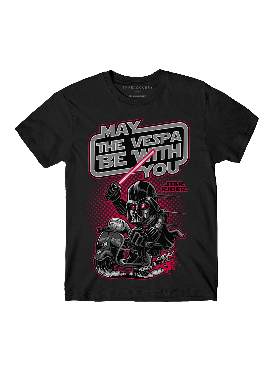 THREADCURRY Boys Black Printed Round Neck T-shirt