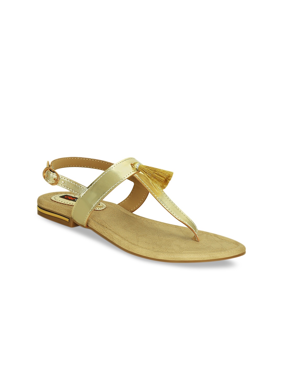 

Get Glamr Women Gold-Toned Solid T-Strap Flats