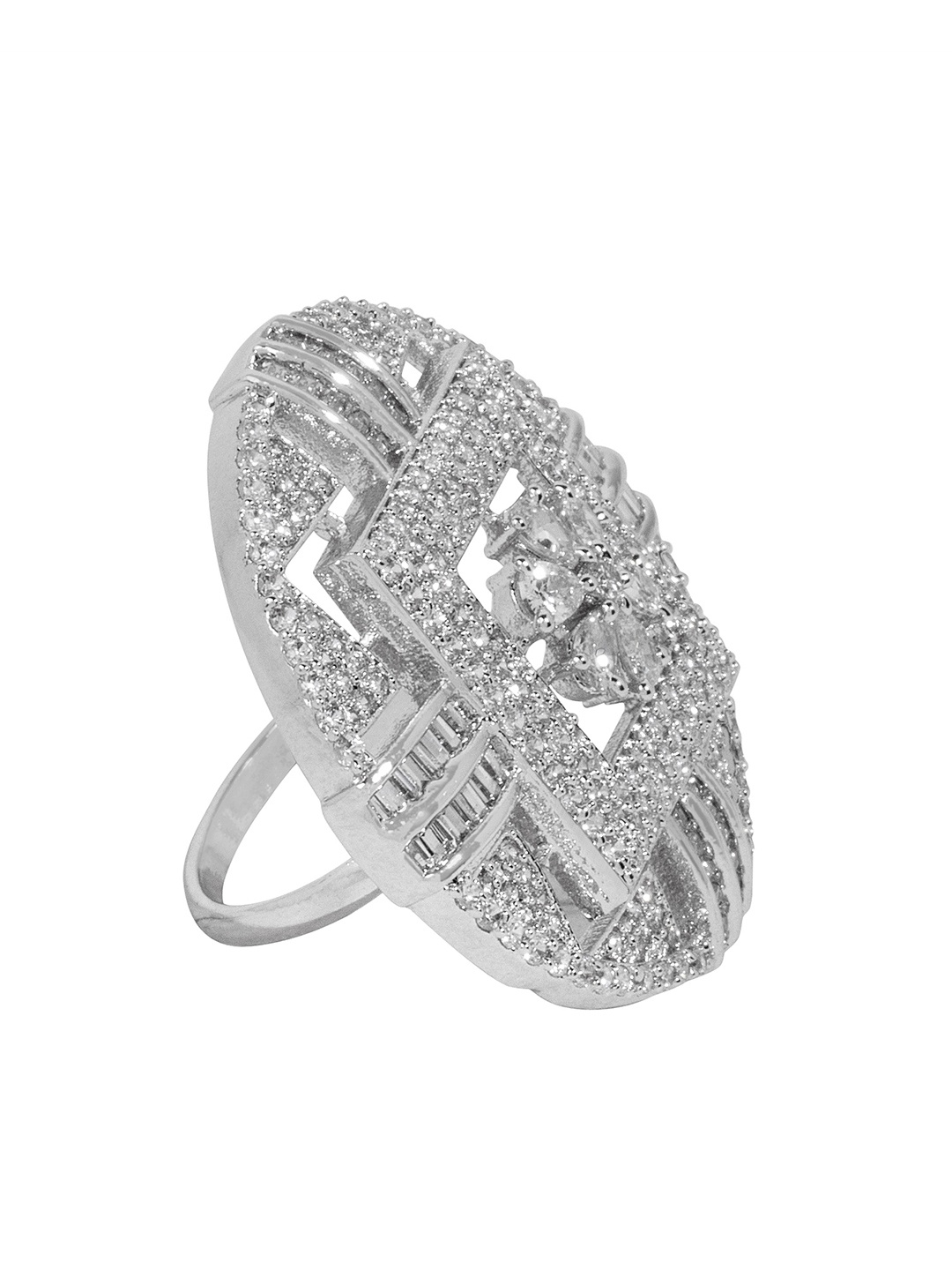 

ANIKAS CREATIONS Women Silver-Plated AD-Studded Handcrafted Adjustable Finger Ring