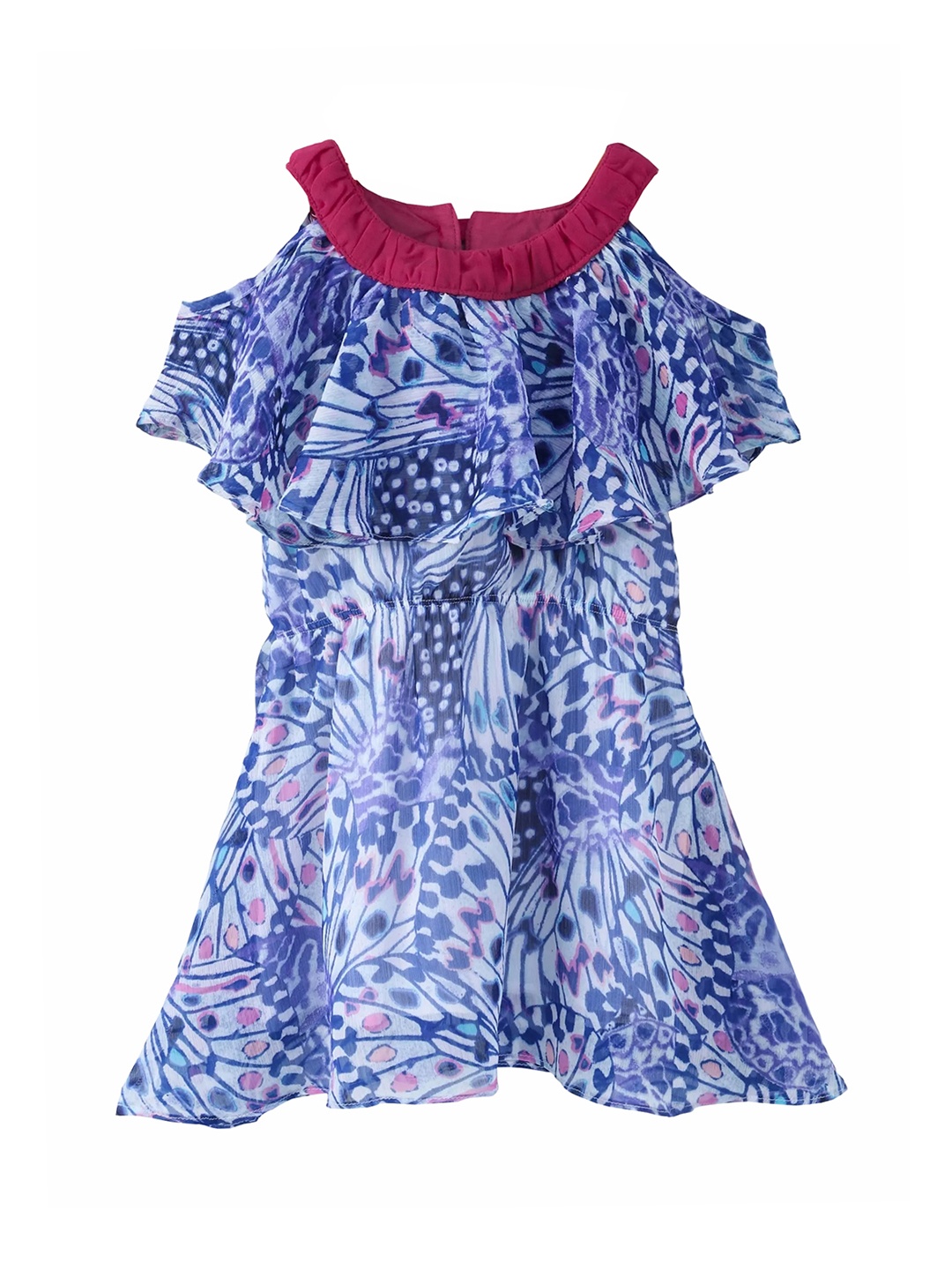 

KiddoPanti Girls Blue Printed A-Line Dress