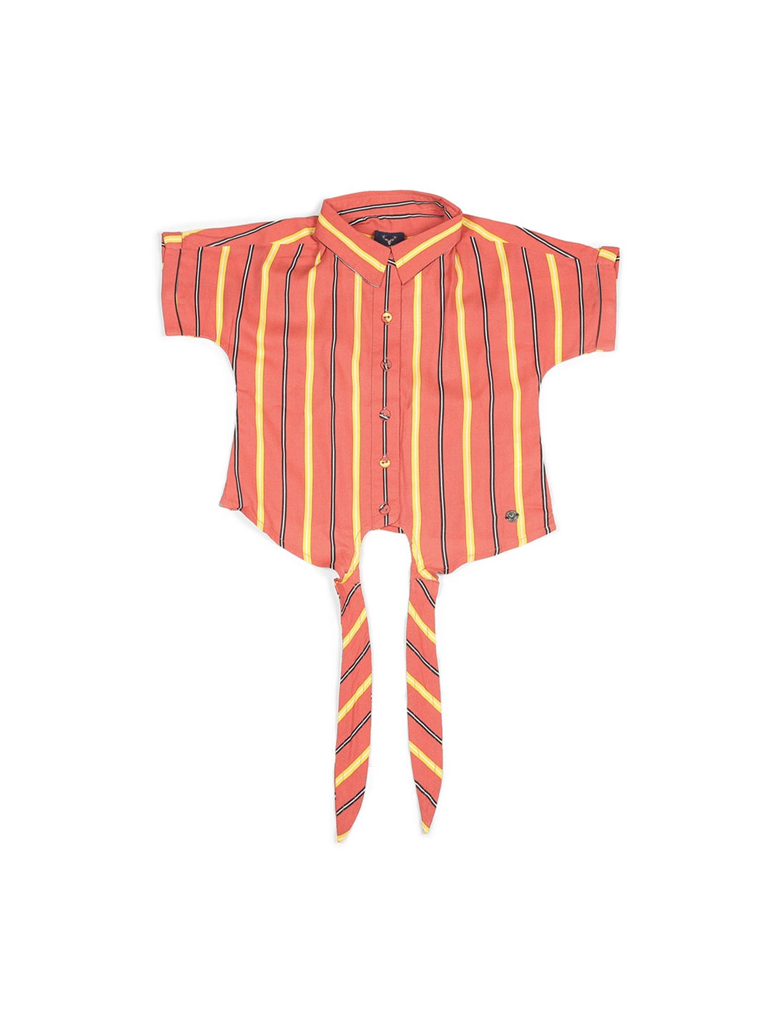

Allen Solly Junior Girls Orange Striped Shirt Style Top