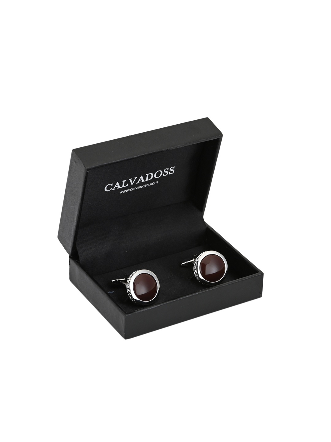 

Calvadoss Brown Silver-Plated Round Cufflinks