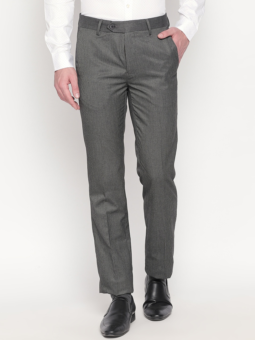 

RICHARD PARKER by Pantaloons Men Grey Slim Fit Self Design Formal Trousers