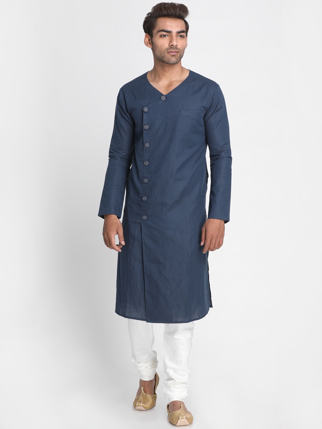 

Nakshi Men Navy Blue Solid Straight Kurta