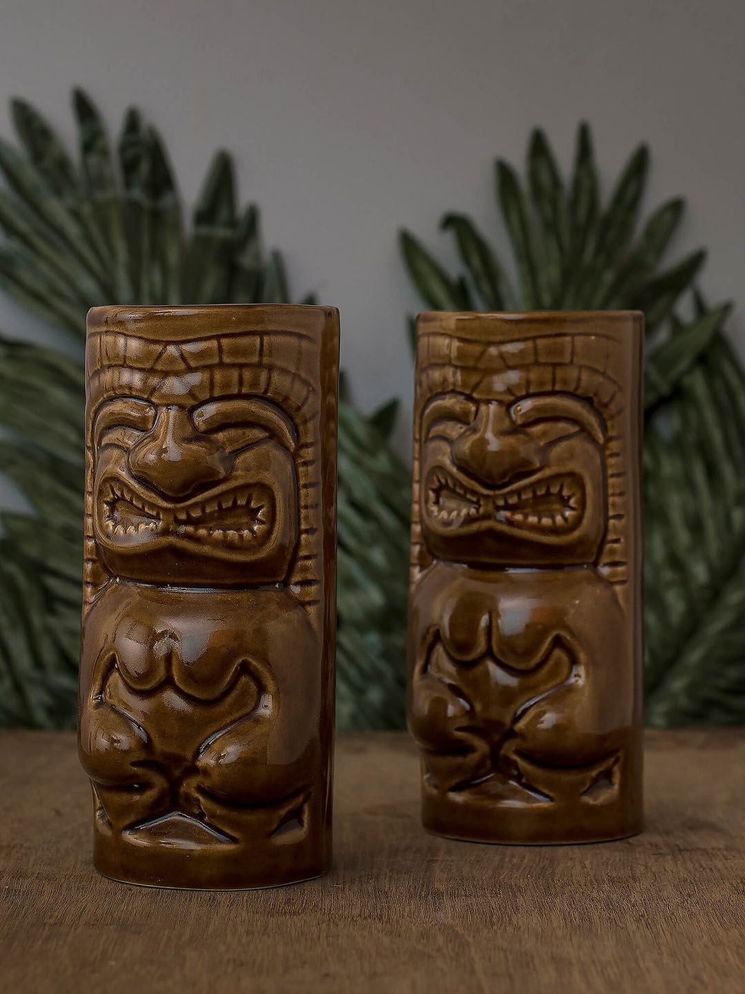 

Homesake Brown Set of 2 Ceramic Tiki Cocktail Mug 450 ml, Copper