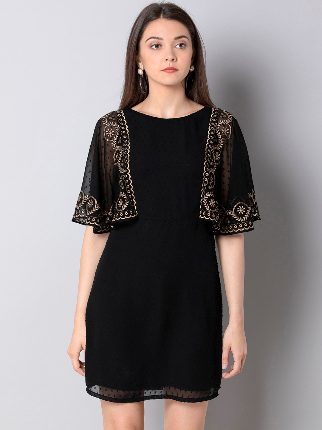 

FabAlley Women Self Design Black Fit and Flare Dress
