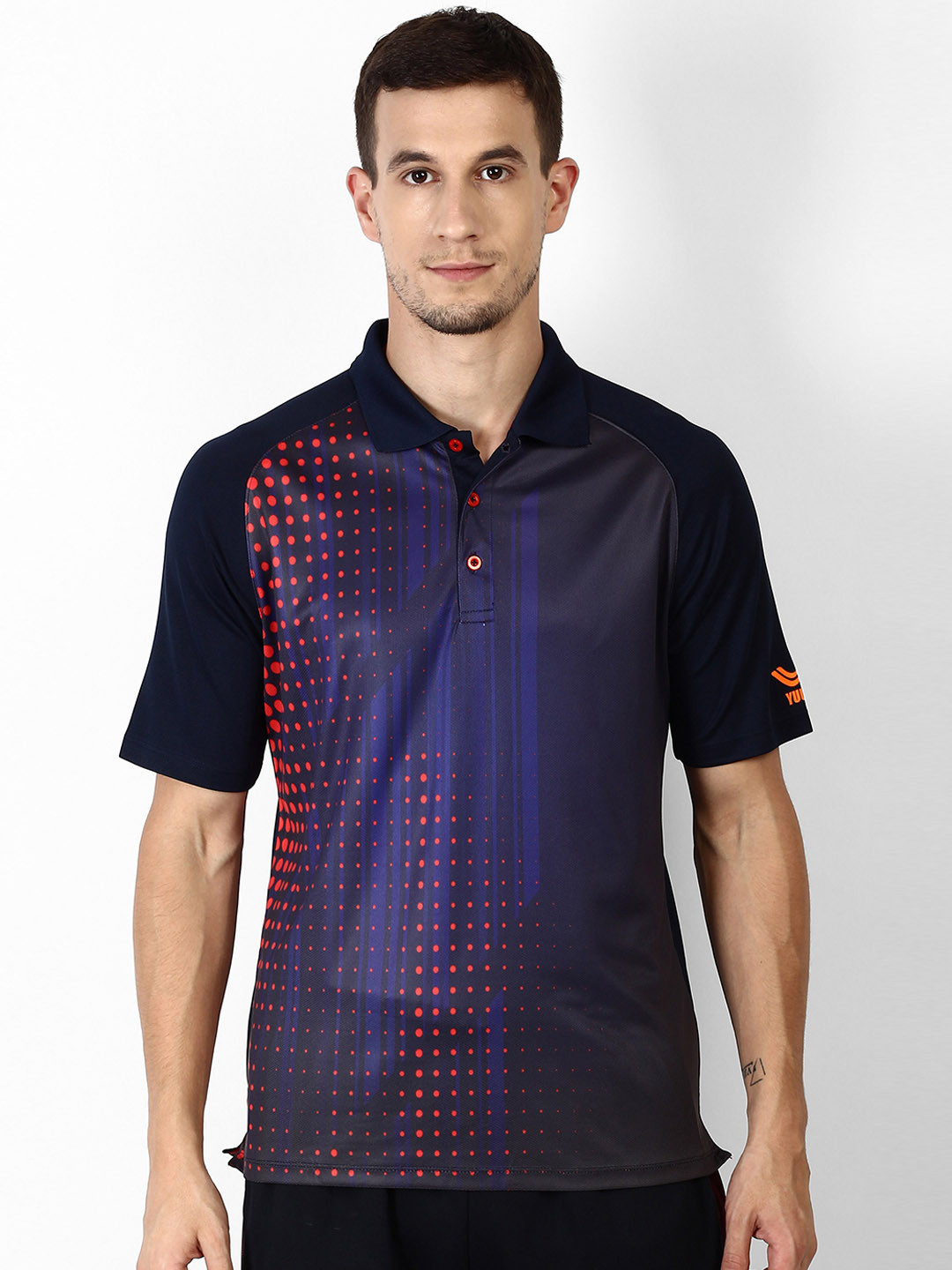 

Yuuki Men Navy Blue & Red Printed Polo Collar T-shirt