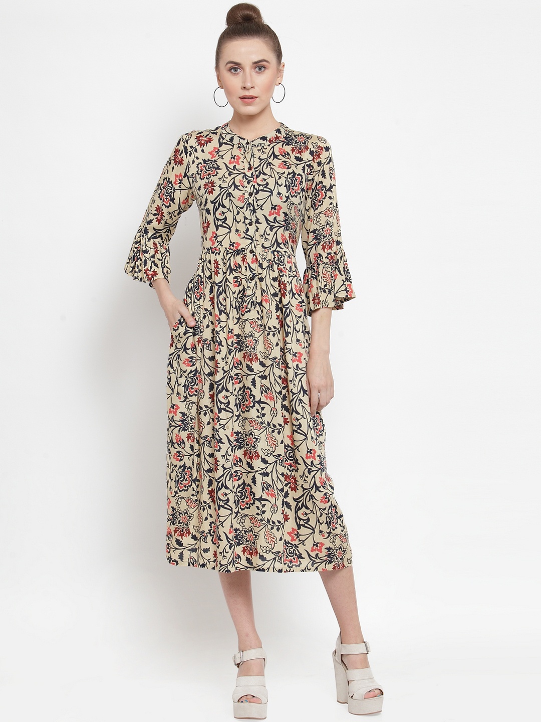 

Color Cocktail Women Beige & Black Fit and Flare Dress