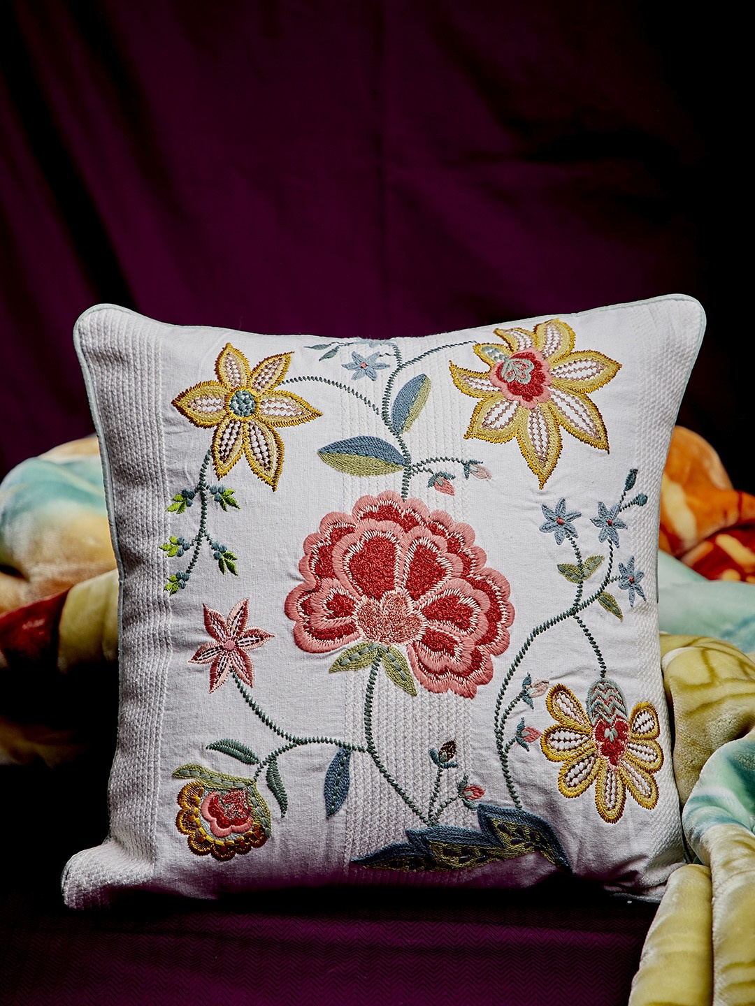 

The Wishing Chair Multicoloured Single Floral Printed Square Cushion Cover, Multi