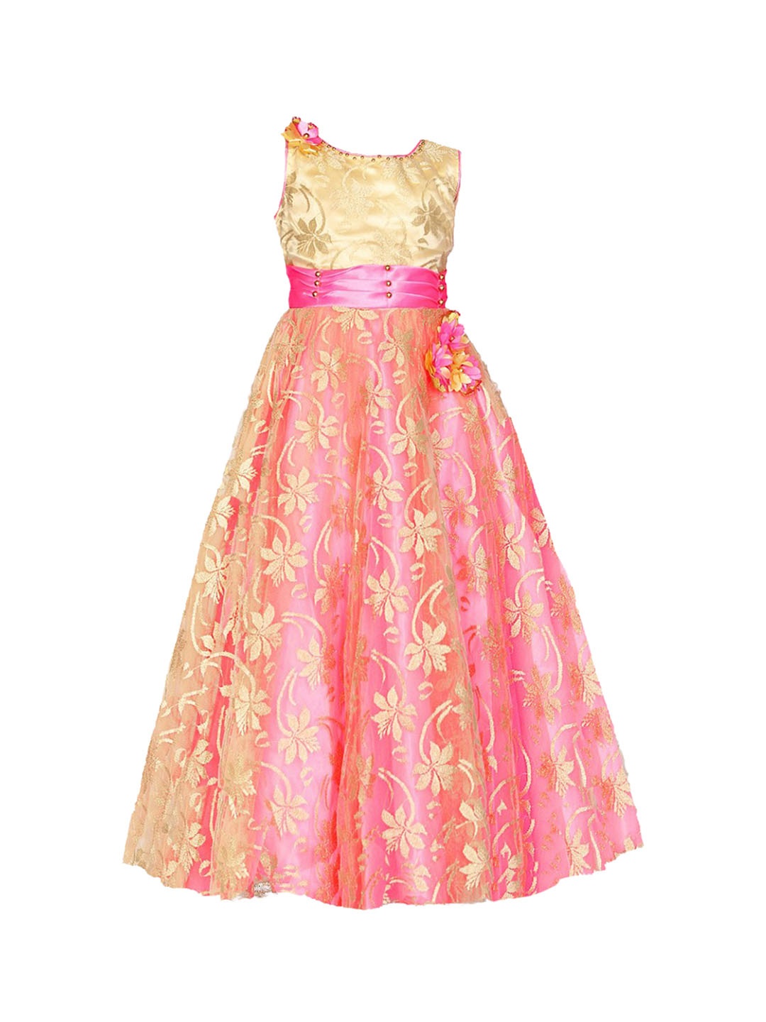 

Wish Karo Girls Pink & Cream-Coloured Maxi Dress