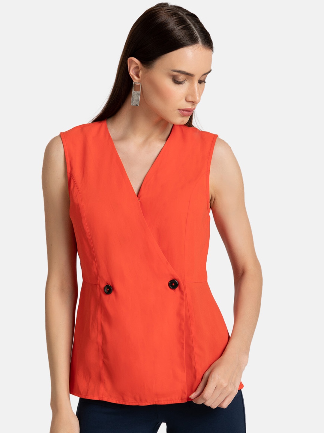

Kazo Women Orange Solid Wrap Top